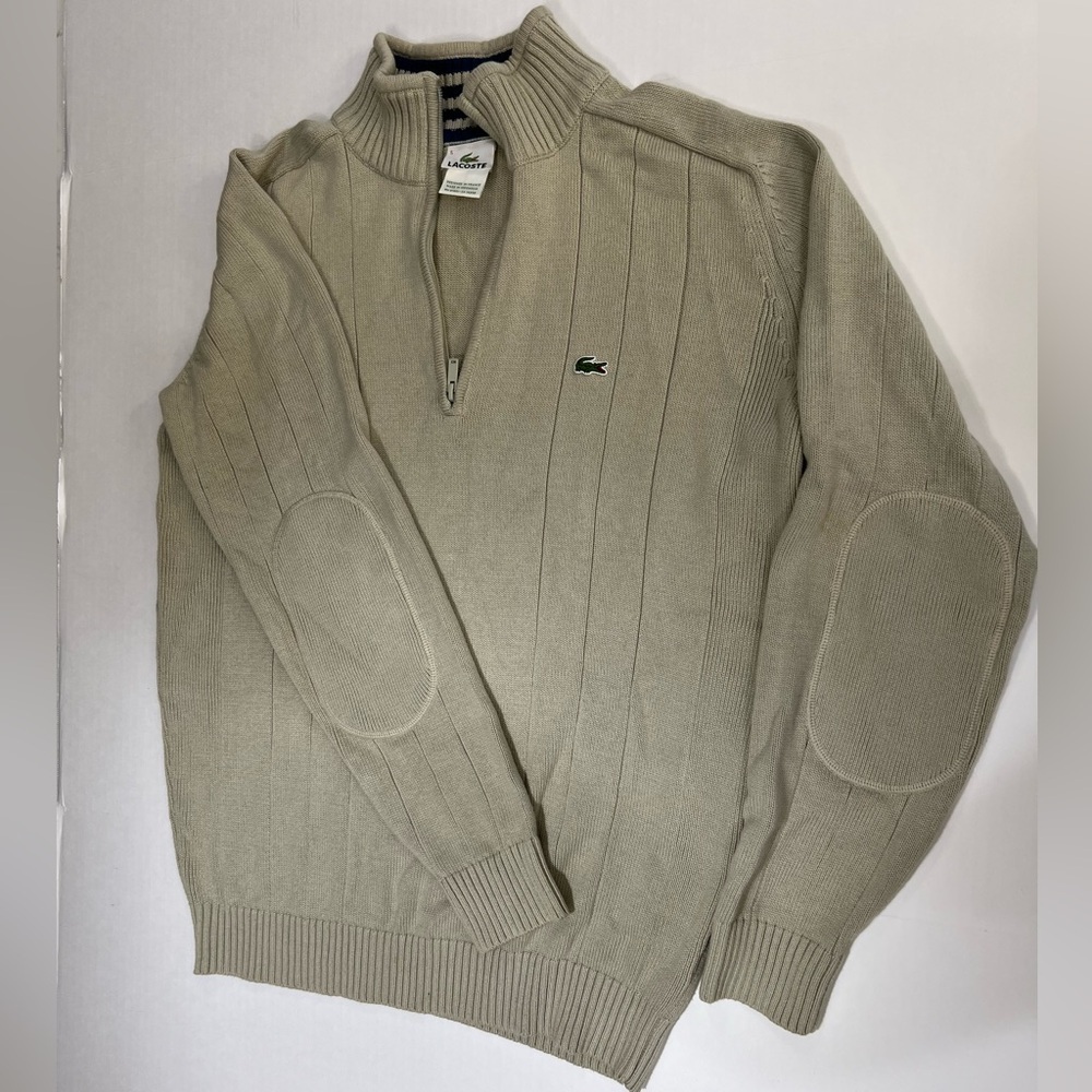 Lacoste Tan Zip Up Sweater with Ribbed Detailing - Picture 3 of 10